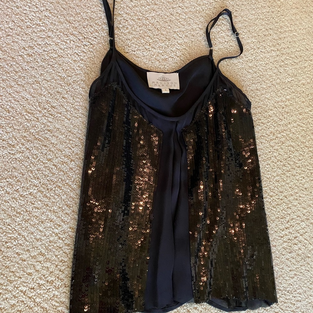 Madison Marcus black sequin/sheer tank